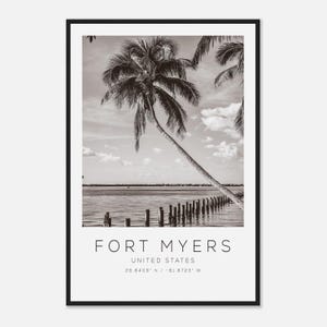 Poster fotografico di viaggio di Fort Myers, Stati Uniti, in bianco e nero, stampa di viaggio di Fort Myers, stampa di poster di viaggio minimalista