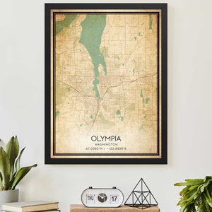 Affiche vintage d'impression de carte d'Olympia Washington