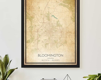 Vintage Bloomington Indiana Map Print Poster Custom Map Art