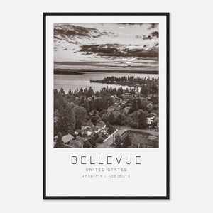 Bellevue United States Travel Photo Poster BW, Bellevue Travel Print, Minimalist Travel Poster Print