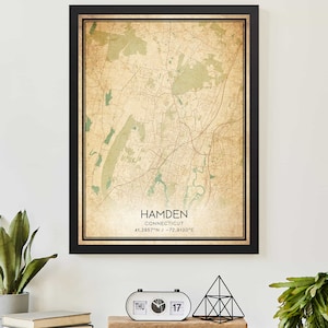 Vintage Hamden Connecticut Map Print Poster Custom Map Art