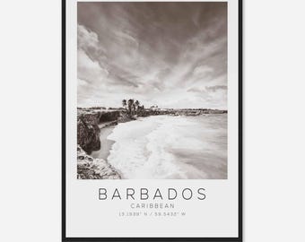 Barbados Caribbean Travel Photo Poster BW, Barbados Travel Print, Minimalist Travel Poster Print