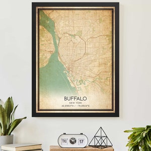 Vintage Buffalo New York Map Print Poster Custom Map Art