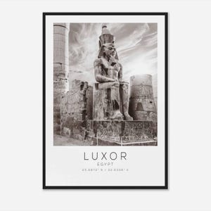 Póster fotográfico de viaje a Luxor, Egipto, blanco y negro, impresión de viaje a Luxor, póster de viaje minimalista