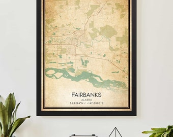 Vintage Fairbanks Alaska Map Print Poster Custom Map Art