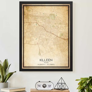 Vintage Killeen Texas Map Print Poster Custom Map Art
