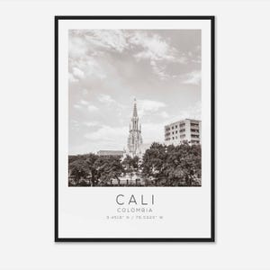 Poster photo de voyage à Cali Colombie noir et blanc, impression de voyage à Cali, impression d'affiche de voyage minimaliste