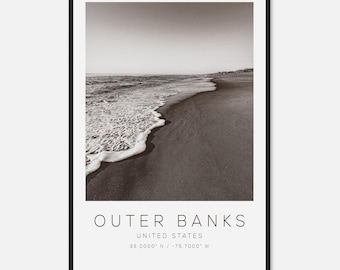 Outer Banks United States Travel Photo Poster BW, Outer Banks Travel Print, Minimalist Travel Poster Print