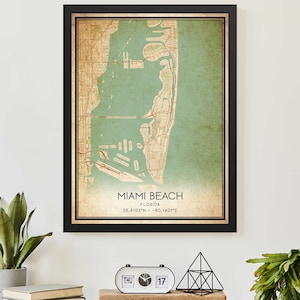 Vintage Miami Beach Florida kaart afdrukken Poster aangepaste kaart kunst