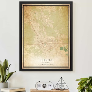 Vintage Dublin California Map Print Poster Custom Map Art