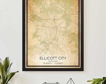 Vintage Ellicott City Maryland Map Print Poster Custom Map Art