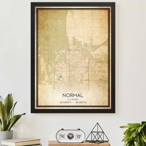Affiche vintage impression de carte normale de l'Illinois, carte personnalisée