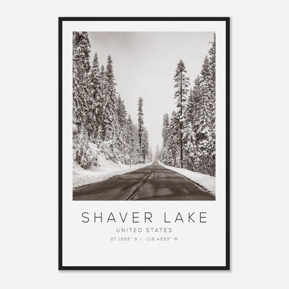 シェーバー湖アメリカ旅行写真ポスター白黒、シェーバー湖旅行プリント