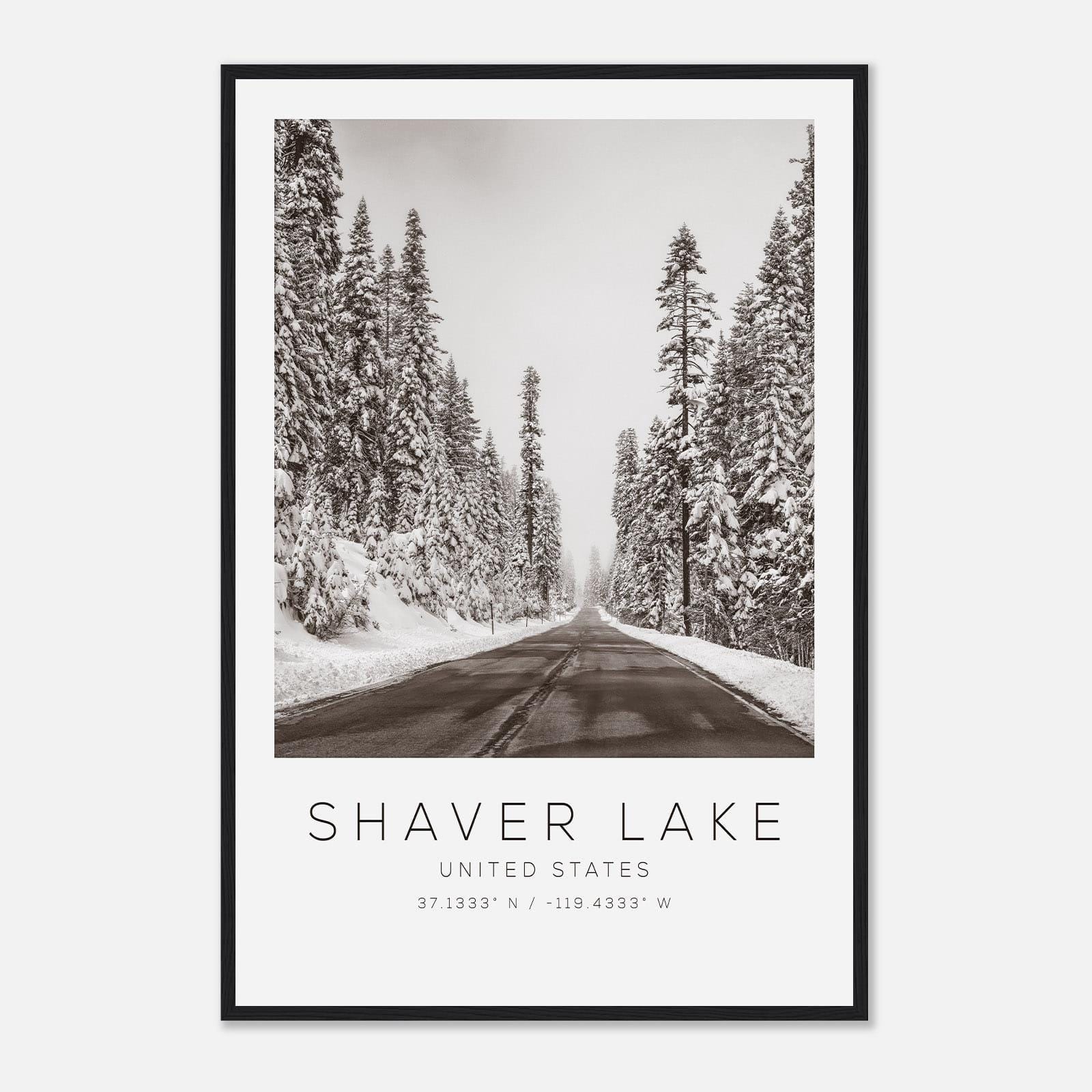 シェーバー湖アメリカ旅行写真ポスター白黒、シェーバー湖旅行プリント