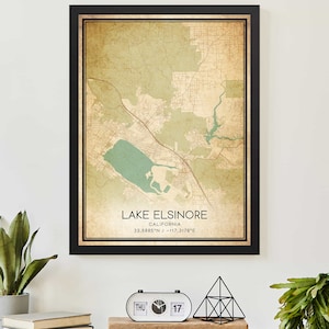 Vintage Lake Elsinore Kalifornien Karte Druck Poster Kundenspezifische Karte Kunst