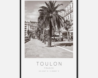 Toulon Frankreich Reise Foto Poster BW, Toulon Reise Druck, Minimalistisches Reise Poster Druck