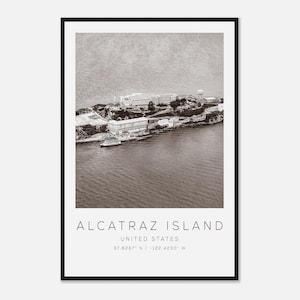 Alcatraz Island United States Travel Photo Poster BW, Alcatraz Island Travel Print, Minimalist Travel Poster Print