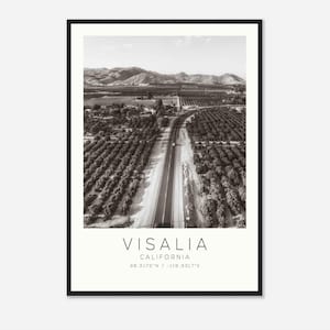 Visalia California Photo Travel Poster, Visalia Travel Print, Minimalist Travel Print