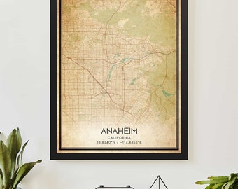 Vintage Anaheim California Map Print Poster Custom Map Art