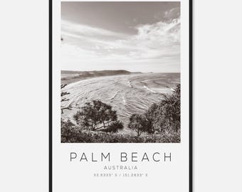 パームビーチ オーストラリア 旅行写真ポスター 白黒、パームビーチ 旅行プリント、ミニマリスト 旅行ポスタープリント