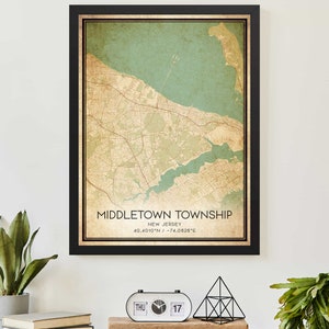 Vintage Mittelstadt New Jersey Karte Druck Poster Kundenspezifische Karte Kunst