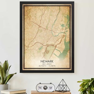 Vintage Newark New Jersey Map Print Poster Custom Map Art