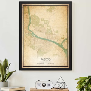 Vintage Pasco Washington-kaartafdrukposter aangepaste kaartkunst