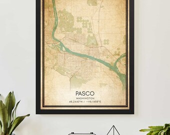 Vintage Pasco Washington Map Print Poster Custom Map Art