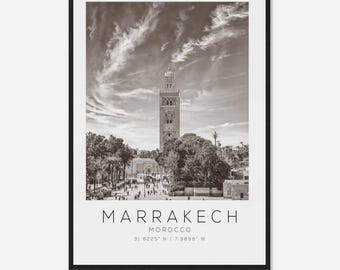 Marrakech Morocco Travel Photo Poster BW, Marrakech Travel Print, Minimalist Travel Poster Print