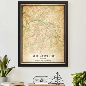 Vintage Fredericksburg Virginia Map Print Poster Custom Map Art