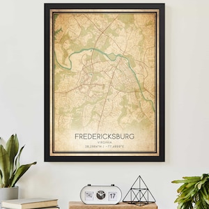 Vintage Fredericksburg Virginia Map Print Poster Custom Map Art