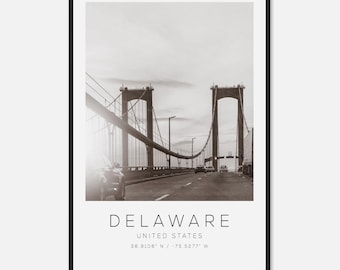 Delaware Verenigde Staten reisfotoposter zwart-wit, Delaware reisafdruk, minimalistische reisposterafdruk