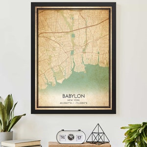 Vintage Babylon New York Map Print Poster Kundenspezifische Karte Kunst