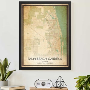 Vintage Palm Beach Gardens Florida kaart afdrukken Poster aangepaste kaart kunst