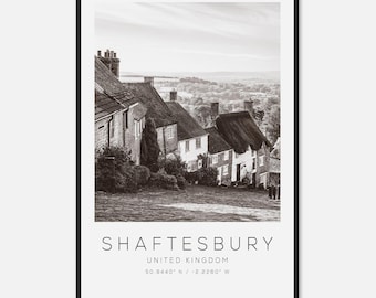 Shaftesbury United Kingdom Travel Photo Poster BW, Shaftesbury Travel Print, Minimalist Travel Poster Print