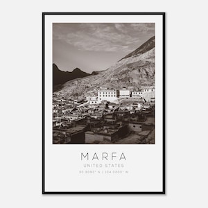 Marfa United States Travel Photo Poster BW, Marfa Travel Print, Minimalist Travel Poster Print