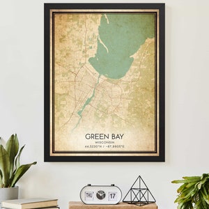 Vintage Green Bay Wisconsin Karte Druck Poster Kundenspezifische Karte Kunst
