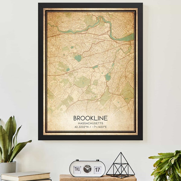 Vintage Brookline Massachusetts Map Print Poster Custom Map Art