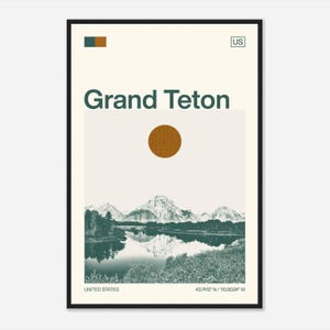 Grand Teton United States Minimalist Monochrome Travel Photo Poster