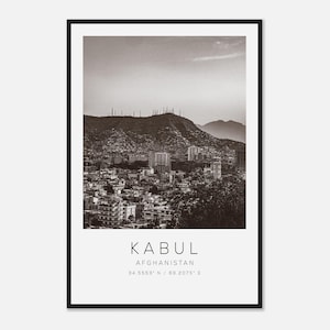Kabul Afghanistan Travel Photo Poster BW, Kabul Travel Print, Minimalist Travel Poster Print