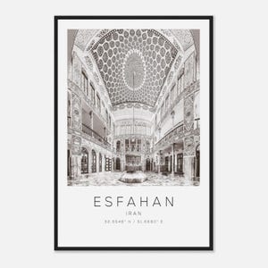 Esfahan Iran Travel Photo Poster BW, Esfahan Travel Print, Minimalist Travel Poster Print