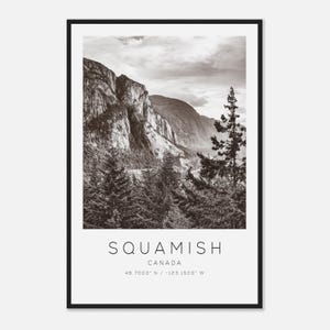 Squamish Canada Travel Photo Poster BW, Squamish Travel Print, Minimalist Travel Poster Print