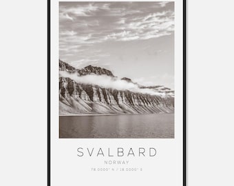 Svalbard Norway Travel Photo Poster BW, Svalbard Travel Print, Minimalist Travel Poster Print