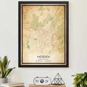 Vintage Meriden Connecticut Map Print Poster Custom Map Art