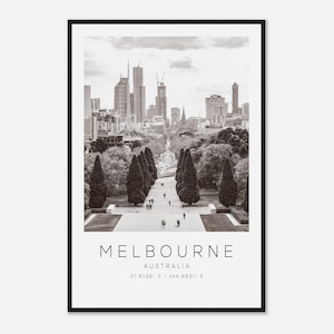 Melbourne Australia Travel Photo Poster BW, Melbourne Travel Print, Minimalist Travel Poster Print