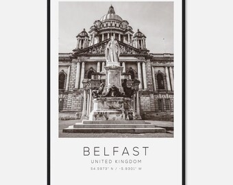 Belfast United Kingdom Travel Photo Poster BW, Belfast Travel Print, Minimalist Travel Poster Print