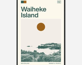 Waiheke Island New Zealand Minimalist Monochrome Travel Photo Poster