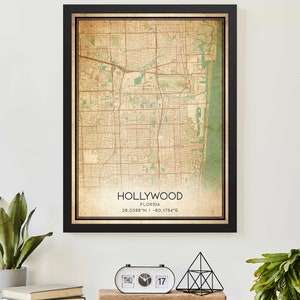 Vintage Hollywood Florida kaart print poster aangepaste kaart kunst