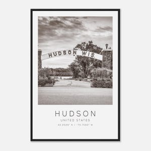 Poster fotografico di viaggio Hudson, Stati Uniti, in bianco e nero, stampa di viaggio Hudson, stampa di poster di viaggio minimalista