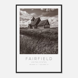Fairfield United States Travel Photo Poster BW, Fairfield Travel Print, Minimalist Travel Poster Print